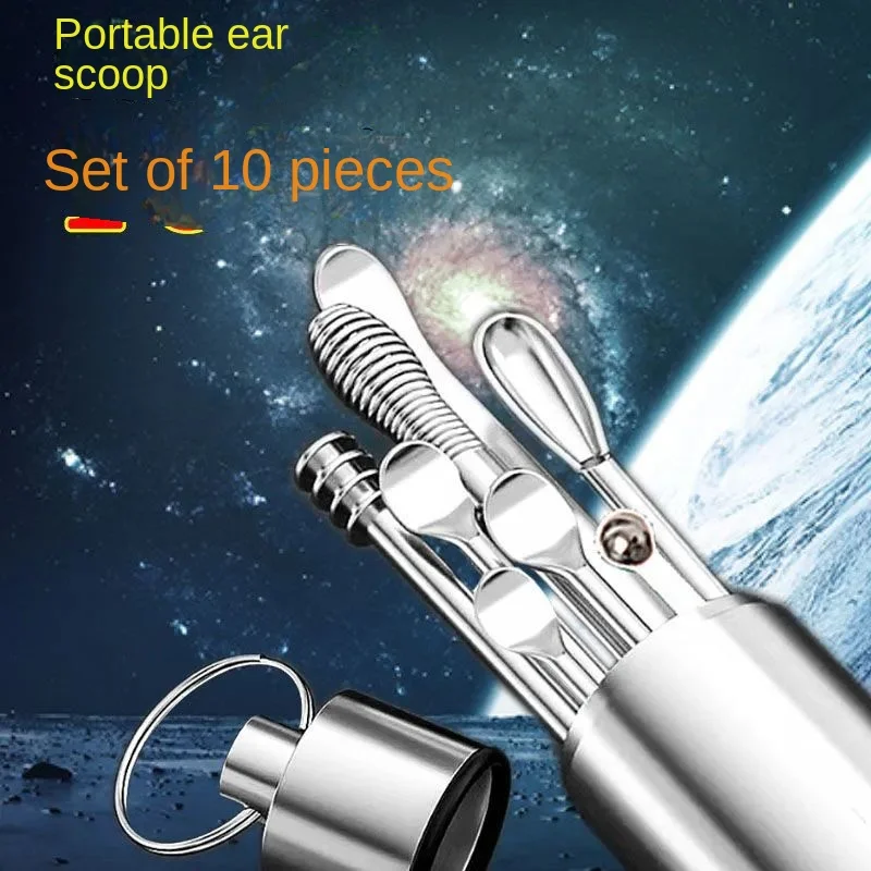 Cure-oreille en acier inoxydable, dissolvant d'avertissement, kit ichi, soins de la cuillère, outil de nettoyage d'oreille, facile à transporter, 10 pièces/ensemble, 514ers