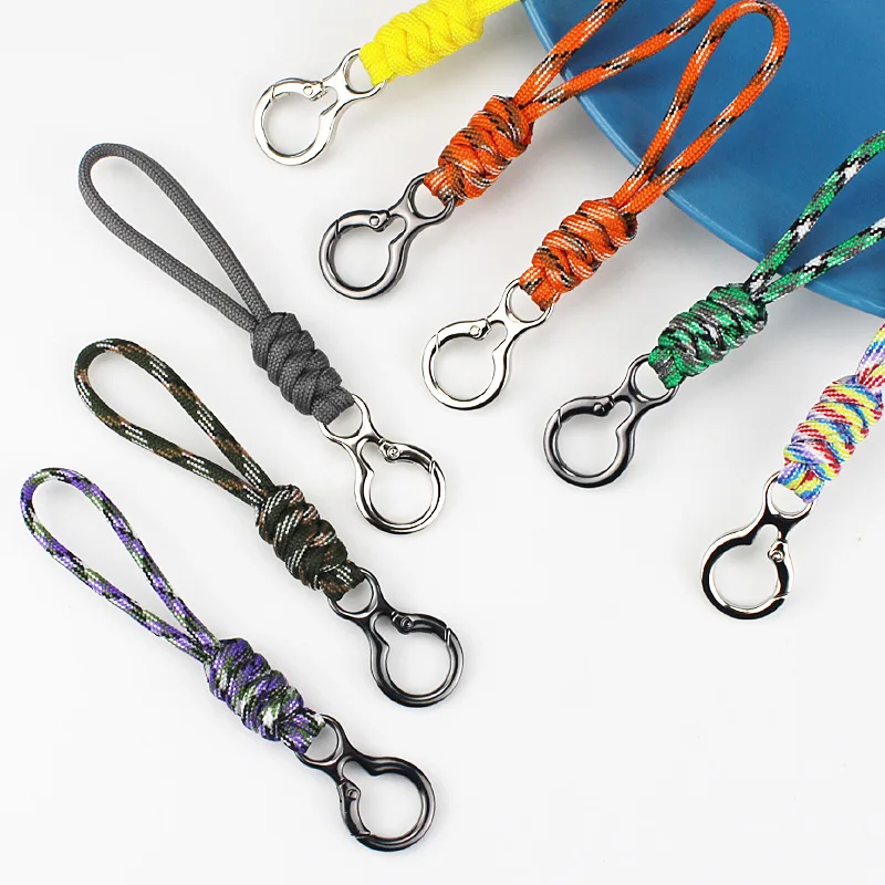 Men's Braided Rope Keychain Anti-lost Lanyard Climb Key Holder For Outdoor Survival Tool Carabiner Hook Cord Backpack Pendant