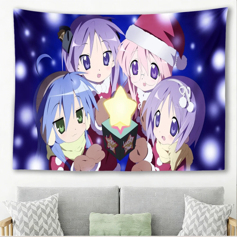 lucky star Wall Tapestry Santa Hat Snow Bokeh Print Cute Aesthetic Wall Hanging Cloth Home Decor for Bedroom Dorm Holiday Party