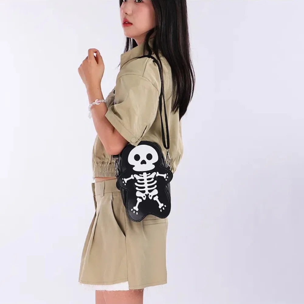 

Funny PU Leather Skeleton Shoulder Bag Large Capacity 3D Halloween Crossbody Bag All-Match Solid Color Cute Ghost Purse Work