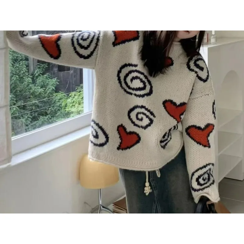 

Lazy and Gentle Design Pullover Love Knit Sweater Autumn and Winter Loose Top