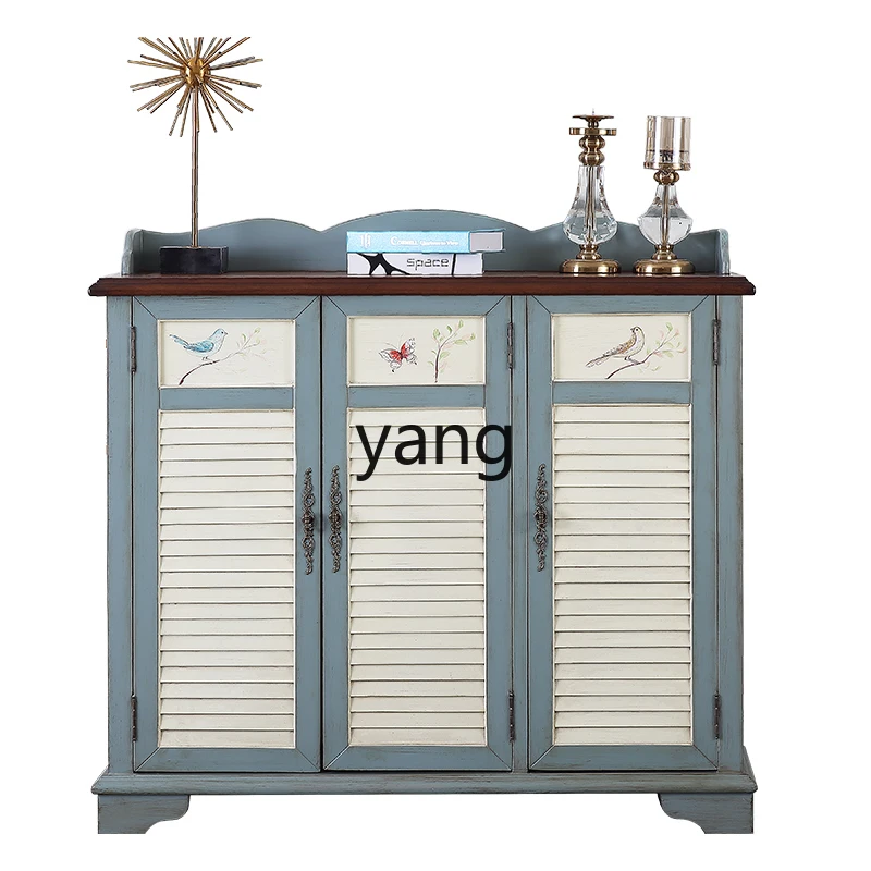 

Yjq Shoe Cabinet Painted Entrance Large Capacity Multi-Layer Locker Mediterranean Retro Wall Lobby