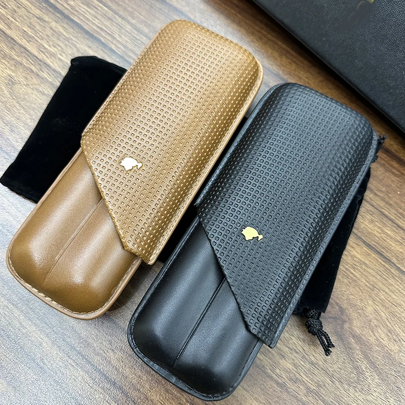 PortableTravel Cigar Case Leather Luxury Cigar Humidor 2 Tubes Classic Cigar Holder Carrying Case Humidor Smoking Accessories