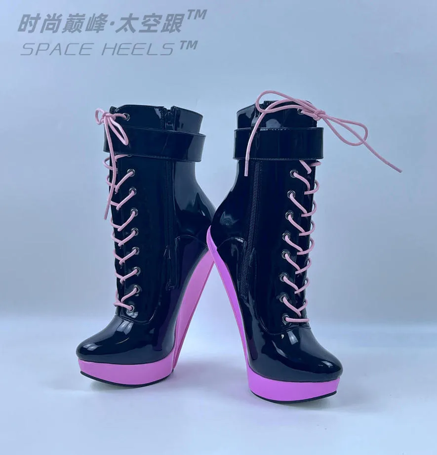 SeekMate 2022 European and American COSPLAY New Super High Heel Fancy Donkey Hoof Foot Binding Red Heedless PU Ankle Boots Large