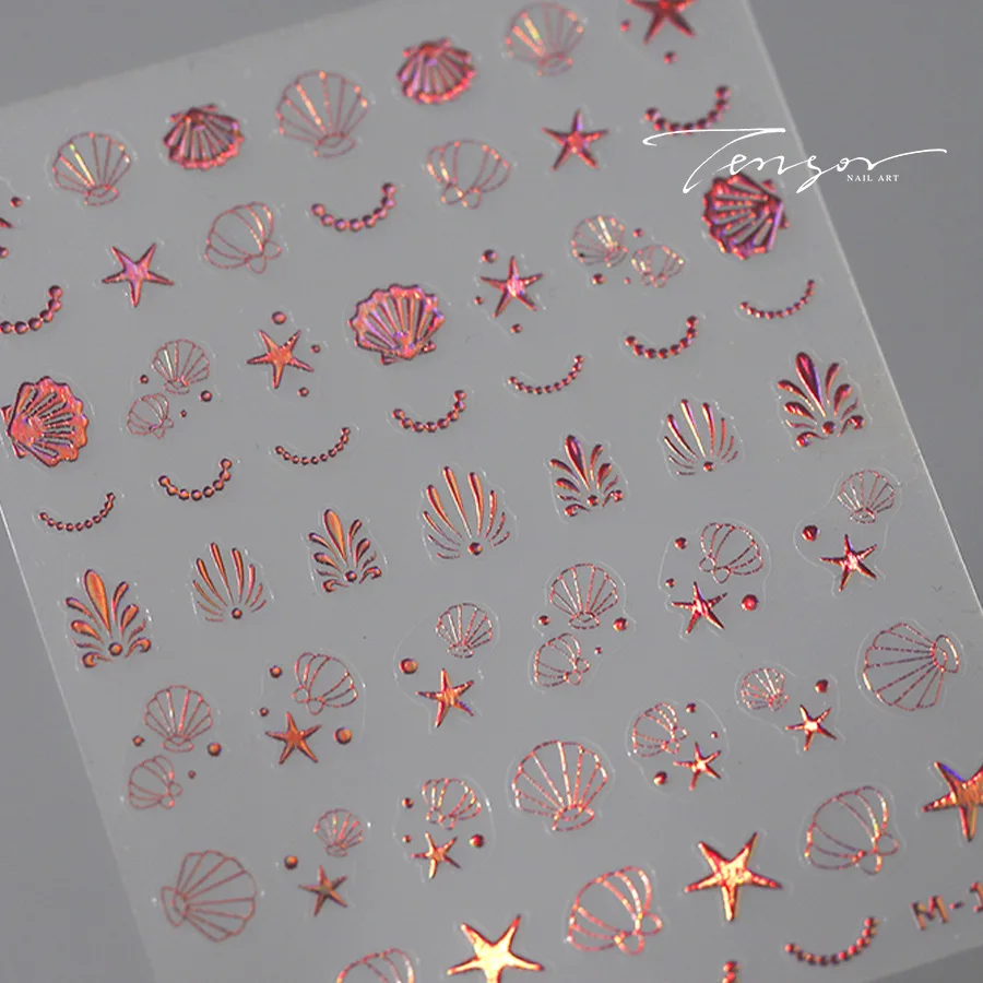 Shiny Laser Constellation Totem Pink Gold Silver Red Shell Starfish Moon Star 3D Self Adhesive Nail Art Sticker Manicure Decals