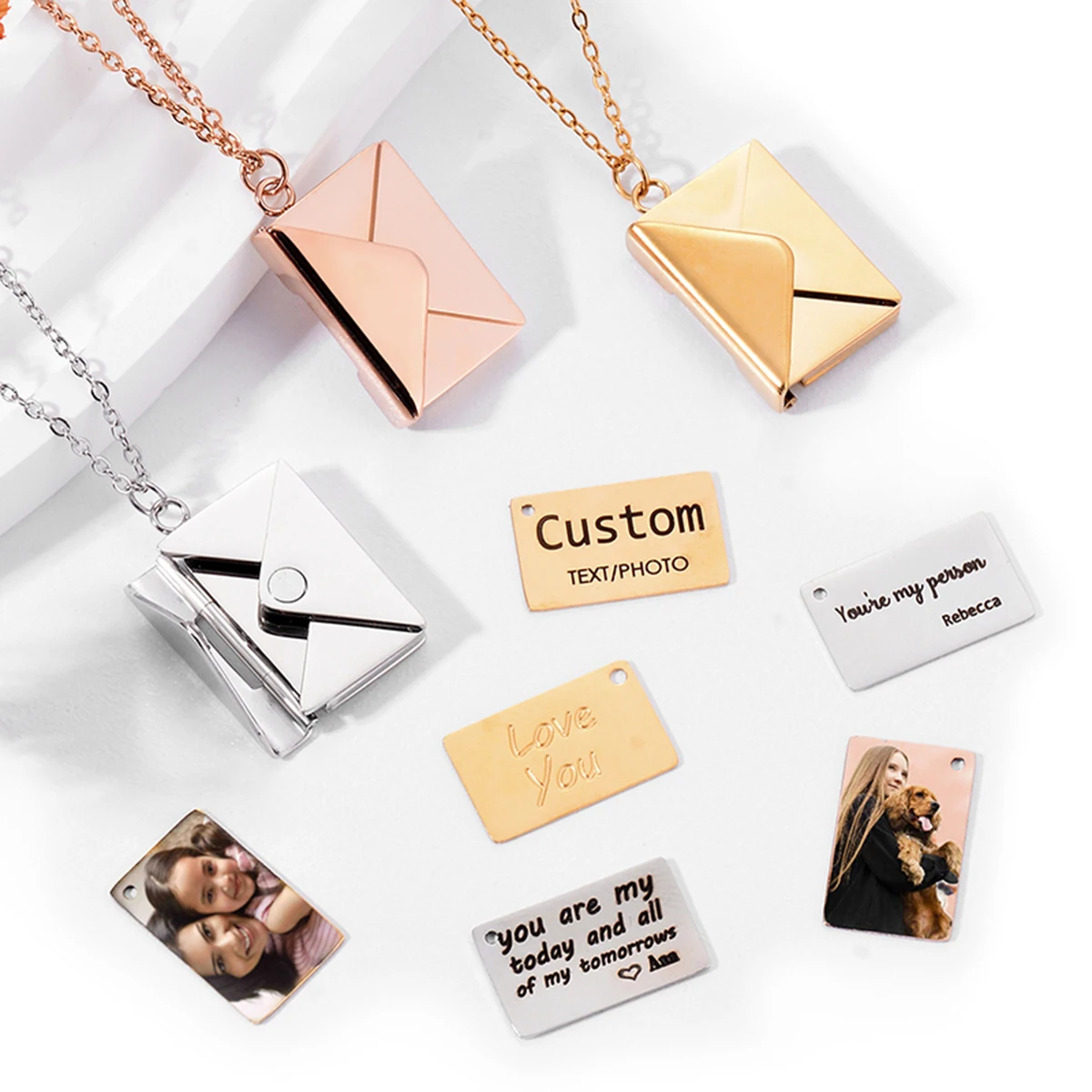 Colar envelope personalizado com mensagem ou foto, personalizado, aniversário, presentes de aniversário, presente para mulheres e homens, drop shipping