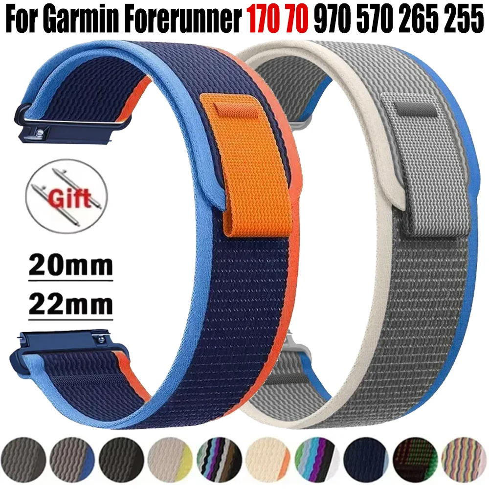 20/22mm Nylon Loop Strap For Garmin Forerunner 170 70 970 570 265 255 165 55 Comfortable Bracelet For Garmin Active 6 5/Venu 3 2