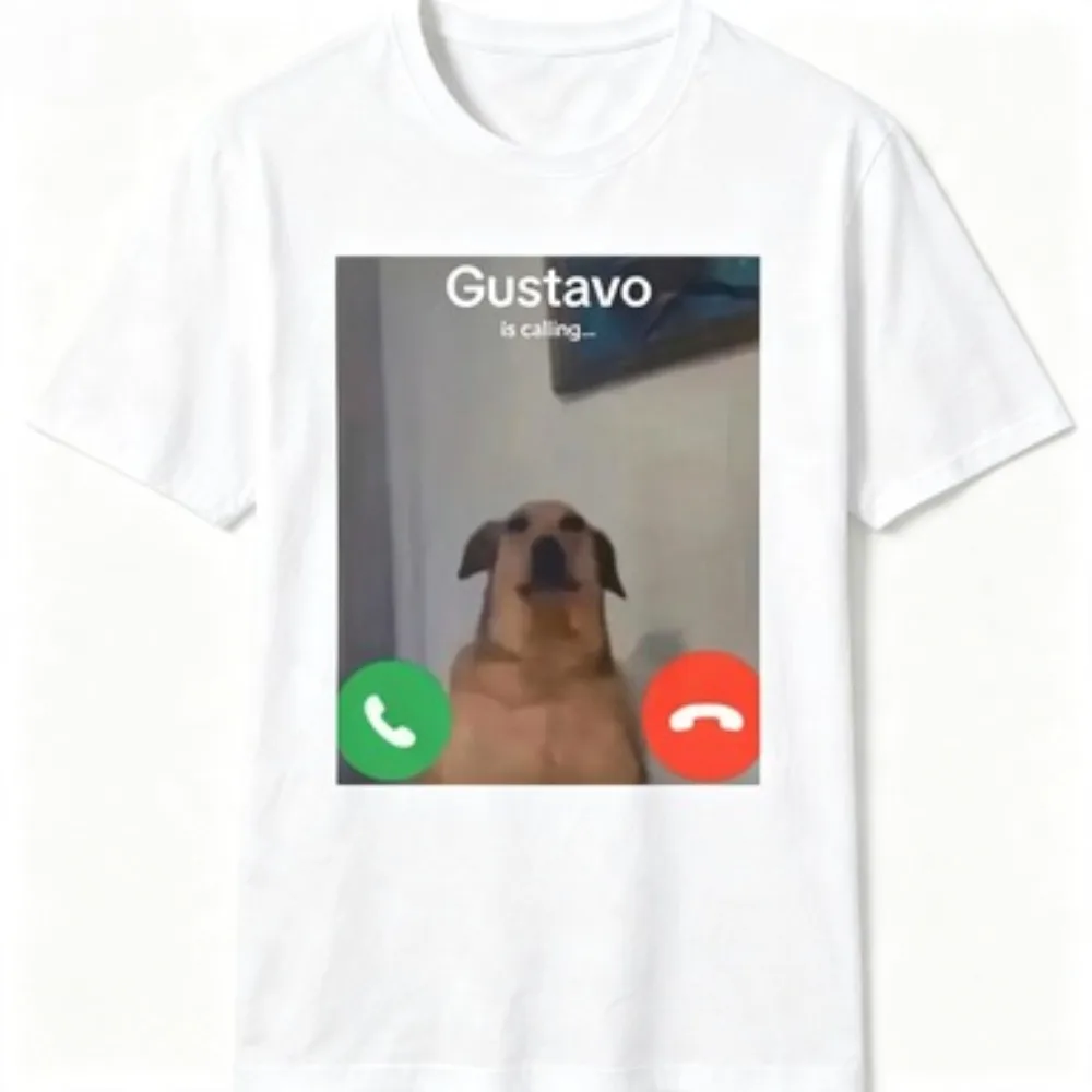 Gustavo The Dog'S Funny Phone Call Graphic T-Shirt Women's Black Casual Short Sleeve Round Neck Tee with 