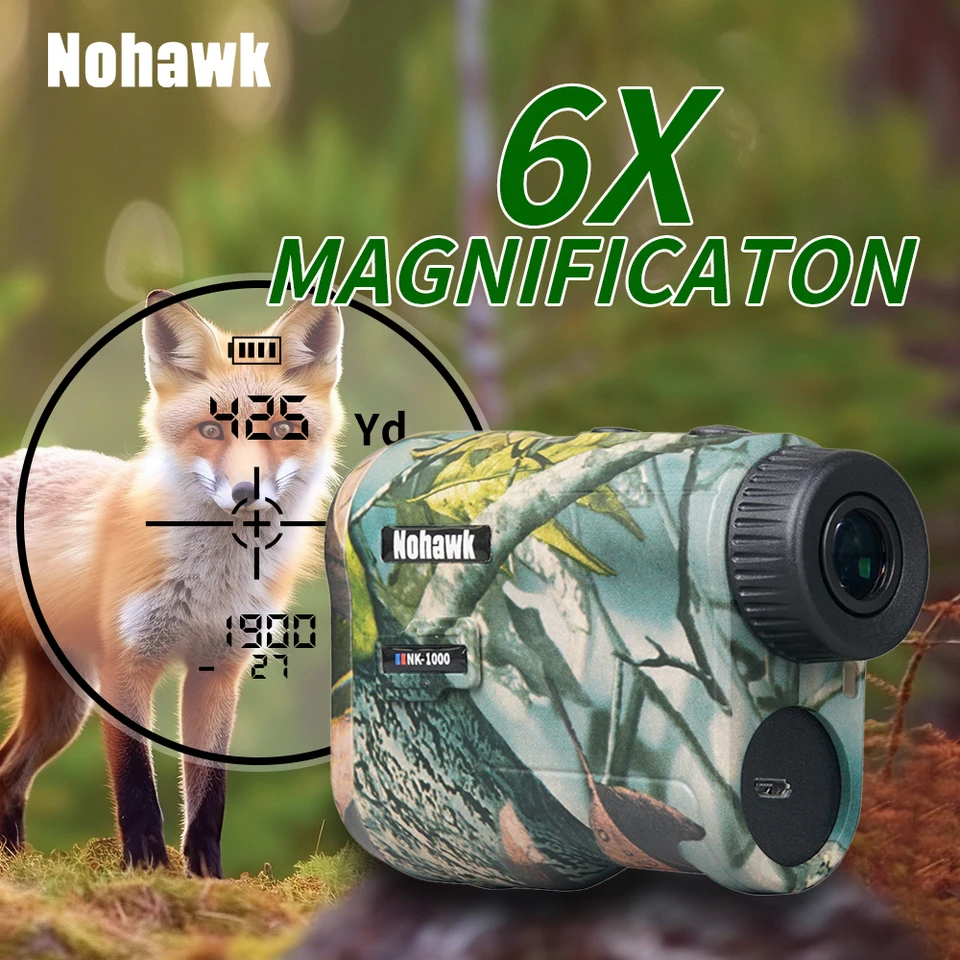 Nohawk 골프 레이저 거리 측정기 600M 1000M 단안 사냥을위한 플래그 잠금 슬로프 거리 측정기가있는 다기능 망원경