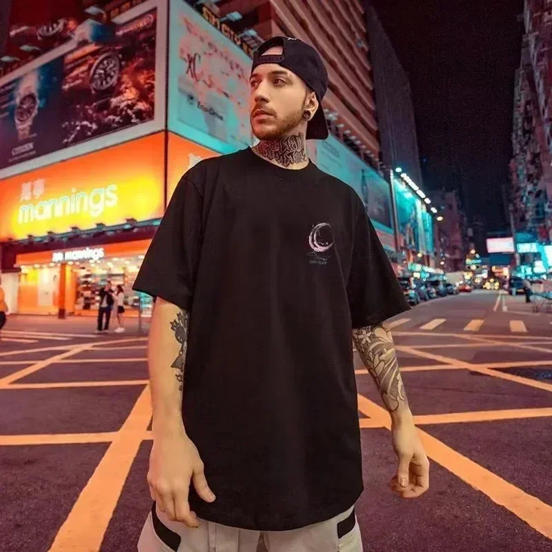 Camiseta Oversized para Hombre, Talla 8XL, Moda Americana Vintage, Estampado de Luna Rosa, Manga Corta, Versátil, Pareja 4