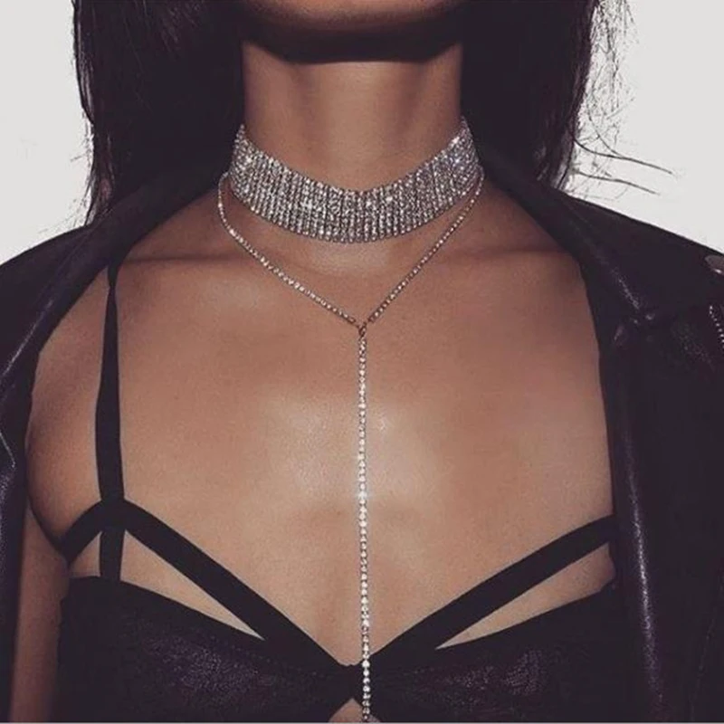 Elegant and Sexy Crystal Chokers Necklaces Fashionable Long Necklaces For Women Party Jewelry