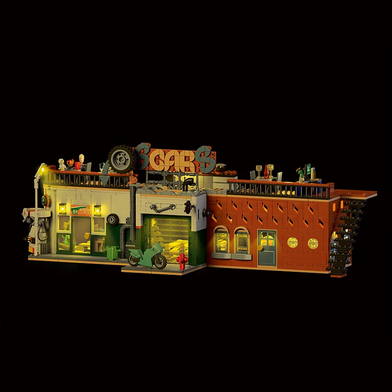 Set di blocchi da costruzione per negozio di riparazioni auto di architettura cittadina, modello MOC Modern House Street View, con luci, regali di giocattoli per bambini e adulti