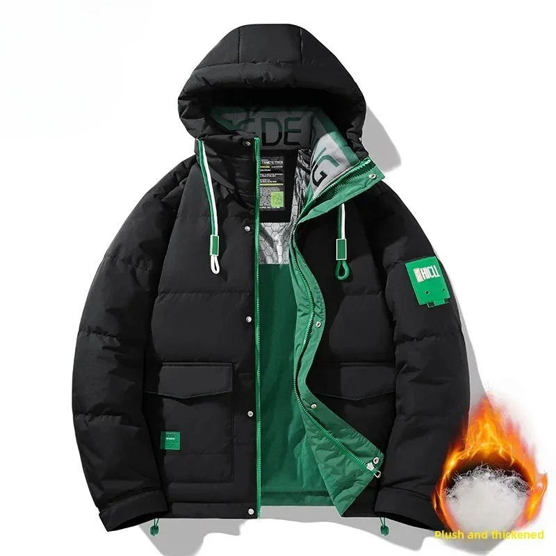 Men Down Jacket 2025 Trendy White Goose Down Thick Cold Proof Warm Hooded Pike Coat Outdoor Casual Winter Zipper Cotton Jacket