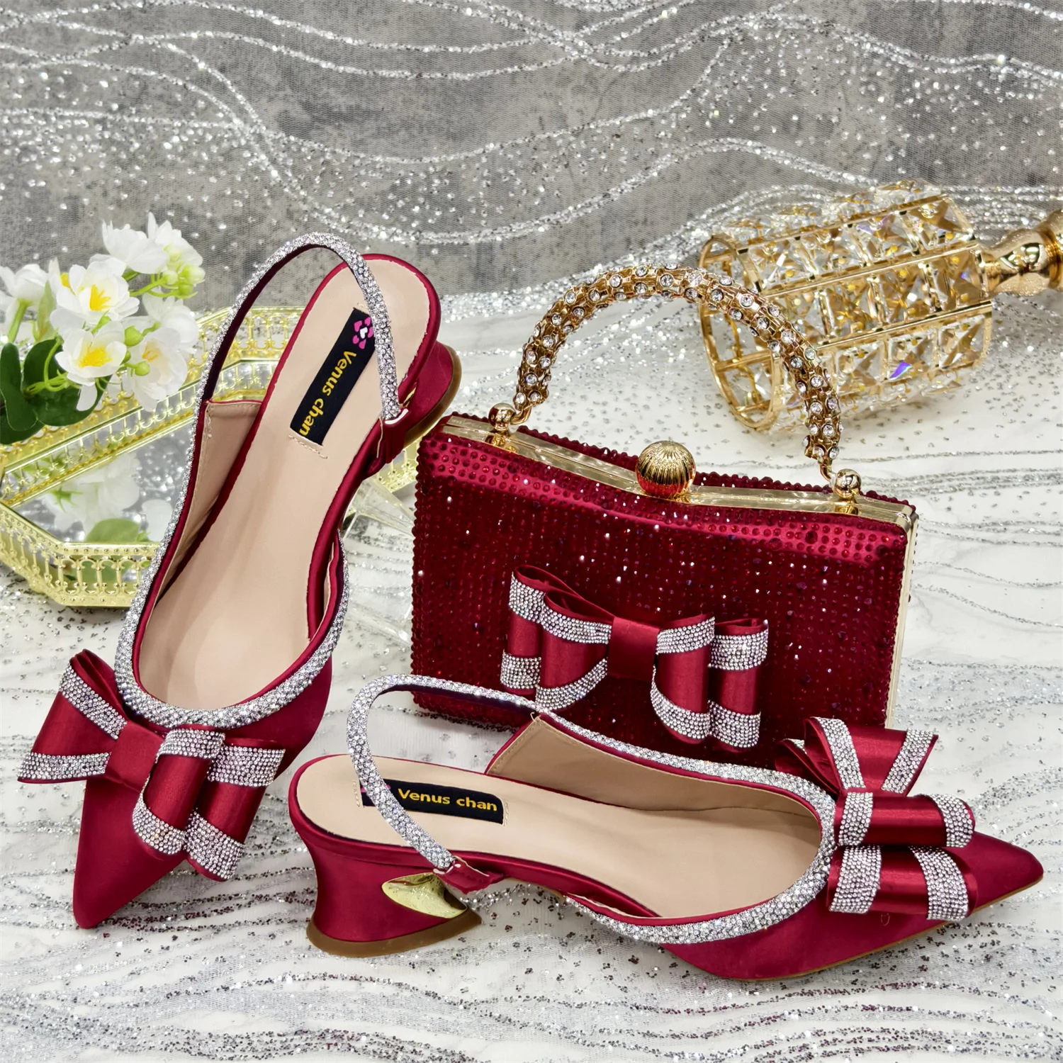 Doershow nice African Shoes And Bag Matching Set With gold Hot Selling Women Italian Shoes And Bag Set For Party Wedding  HTR1-4