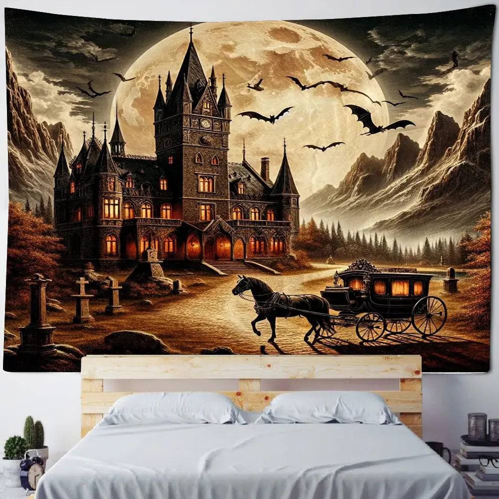 

Psychedelic turtle crane turtle and rabbit race illustration background decoration tapestry Bohemian home decoration tapestry