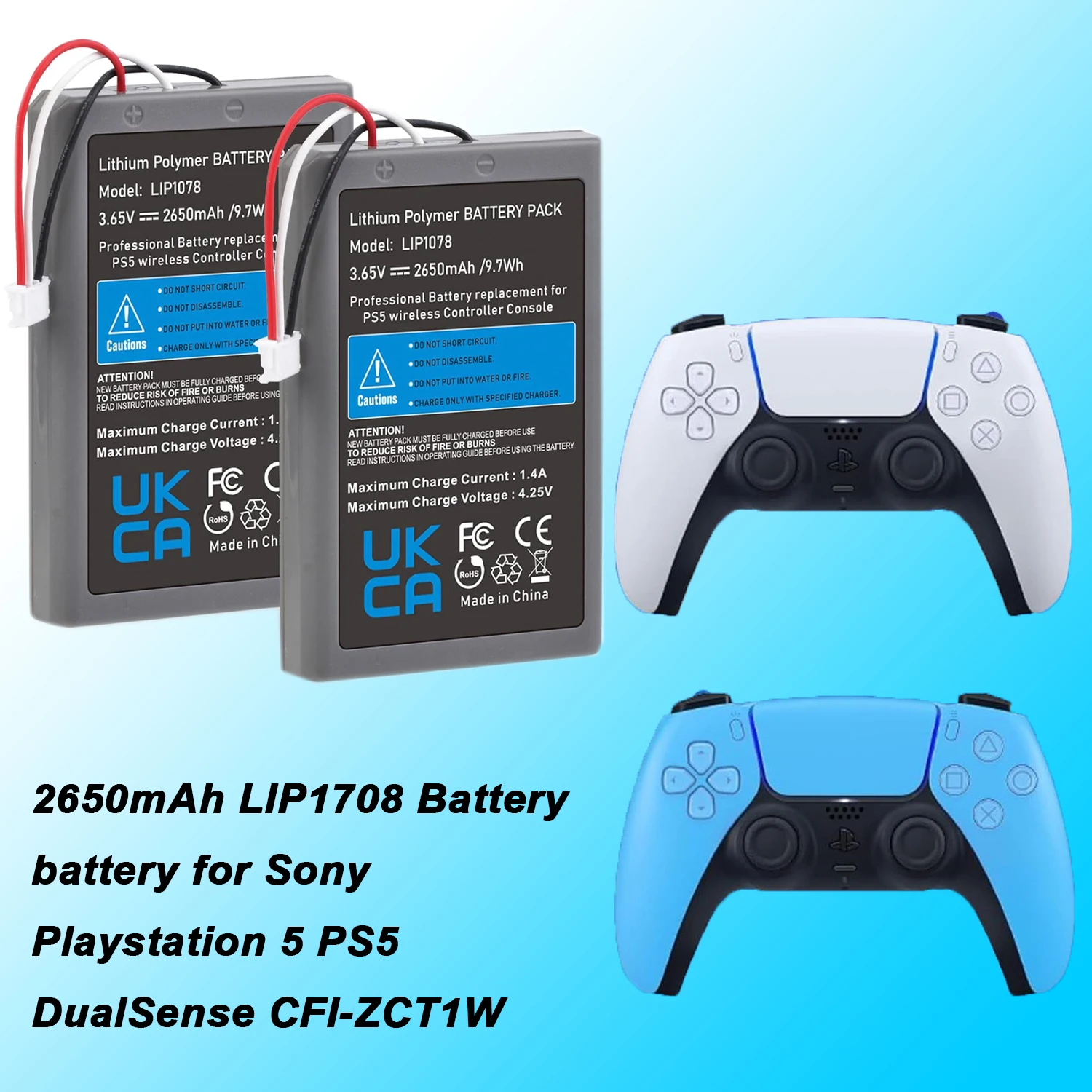 10Pcs 2650mAh LIP1708 Battery PS5 Rechargeable Battery Pack for Sony Playstation 5 DualSense CFI-ZCT1W Wireless Controller