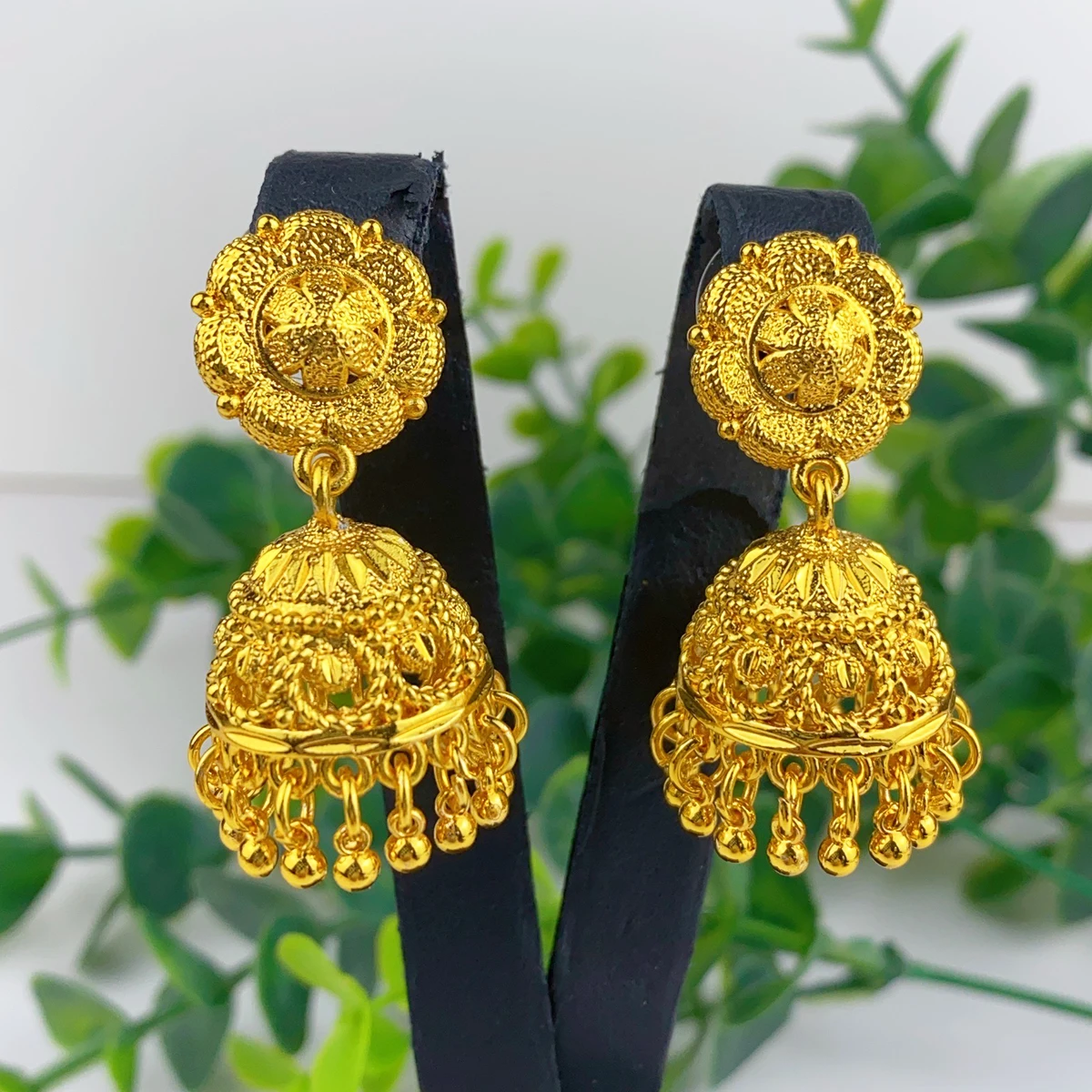 Indian Bell Earrings For Women Trend Ethnic Jhumka Turkish 24k Gold Plated Big Hanging Tassel Earring Banquet Jewelry Gift