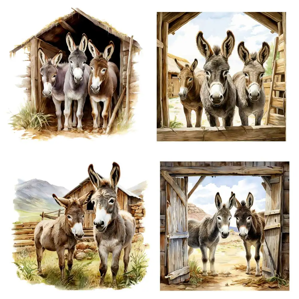 Cute Donkeys Iron-on Transfer For Clothing DIY A-Level Washable T-shirts Thermal Stickers Color Animals Design Patches Appliqued