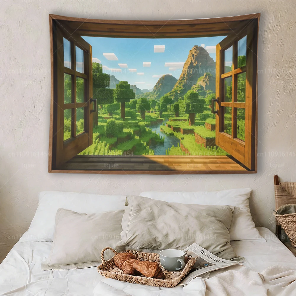 Pixel Window Landschafts-Wandteppich, Spielzimmer-Wandkunst für Zuhause, Schlafzimmer-Dekoration