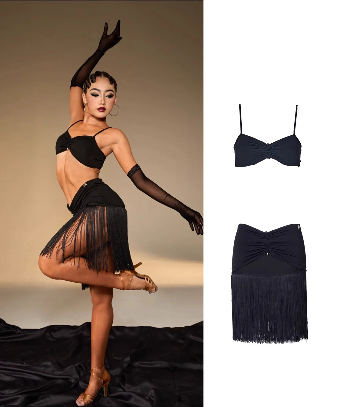 Latin Dance Practice Top Slimming Camisole Versatile Split Dynamic Tassel Half Skirt Samba Performance Costume