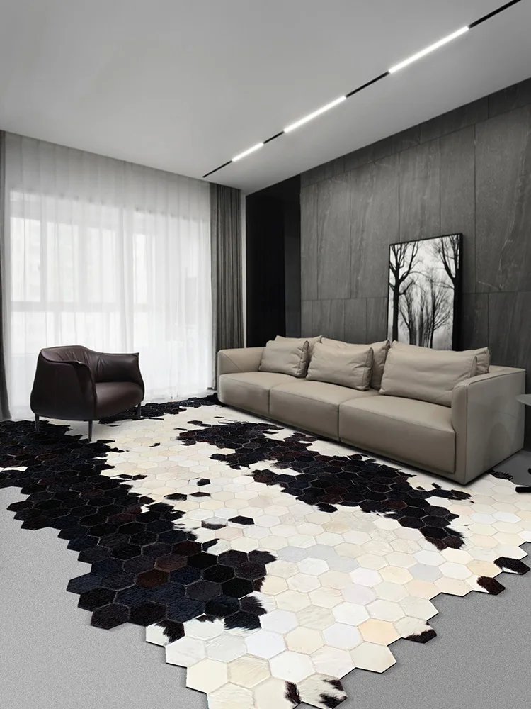 Irregular Real Cowhide Fur Carpet For Living Room Handmade Patchwork Home Bedroom Rugs Nordic Luxury Sofa Coffee Table Floor Mat