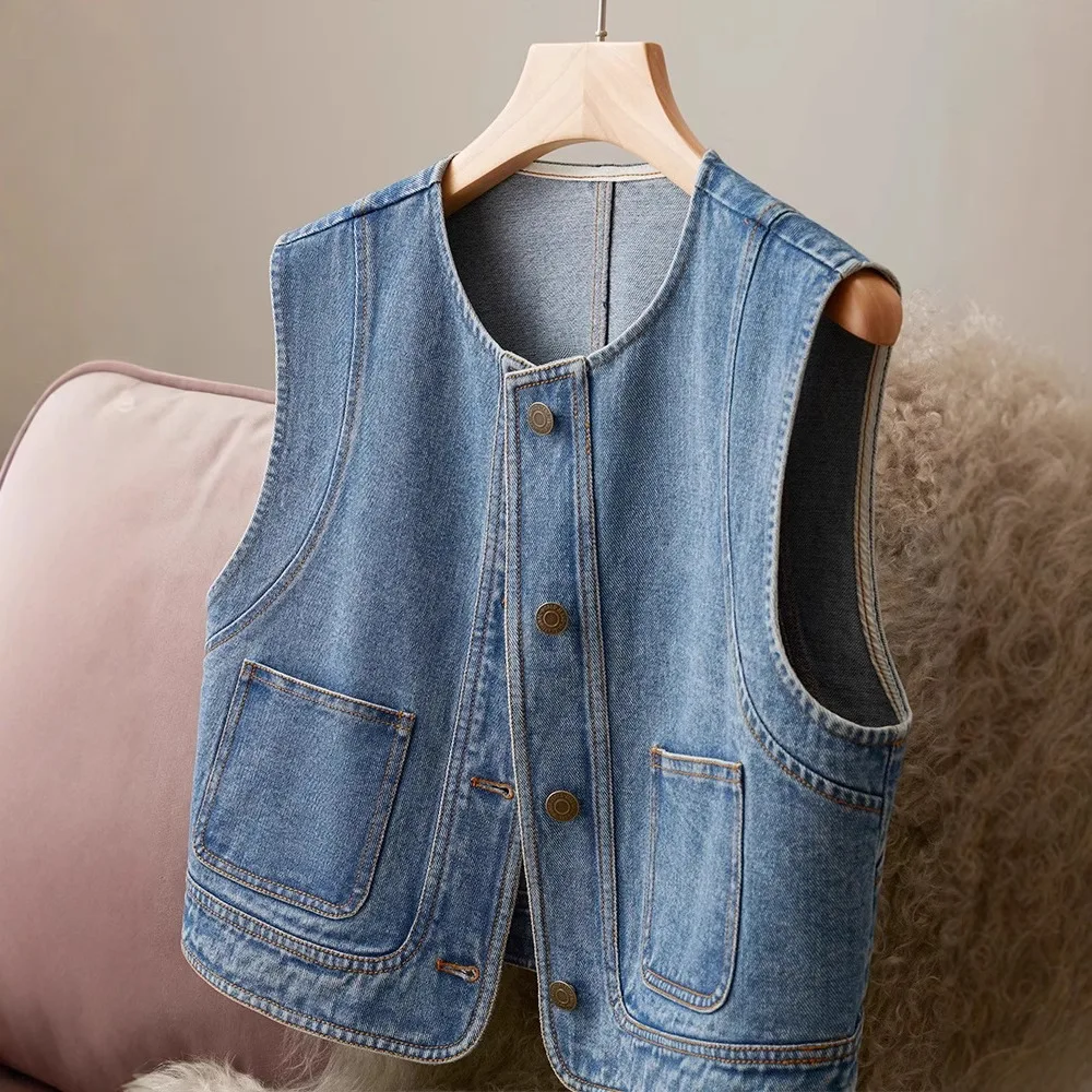 Fashion Denim Vest Women's New Versatile Spring Autumn Outdoor Casual Jeans Jacket High-end Large-size Top Female Waistcoat