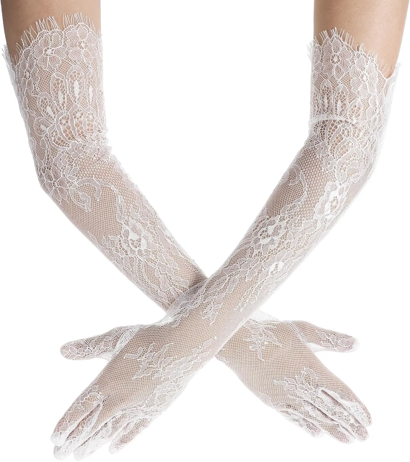 

Женские длинные кружевные перчатки в стиле 1920-х годов до локтя, с цветочным узором, элегантные, из сетчатого тюля, для свадьбы и чаепития