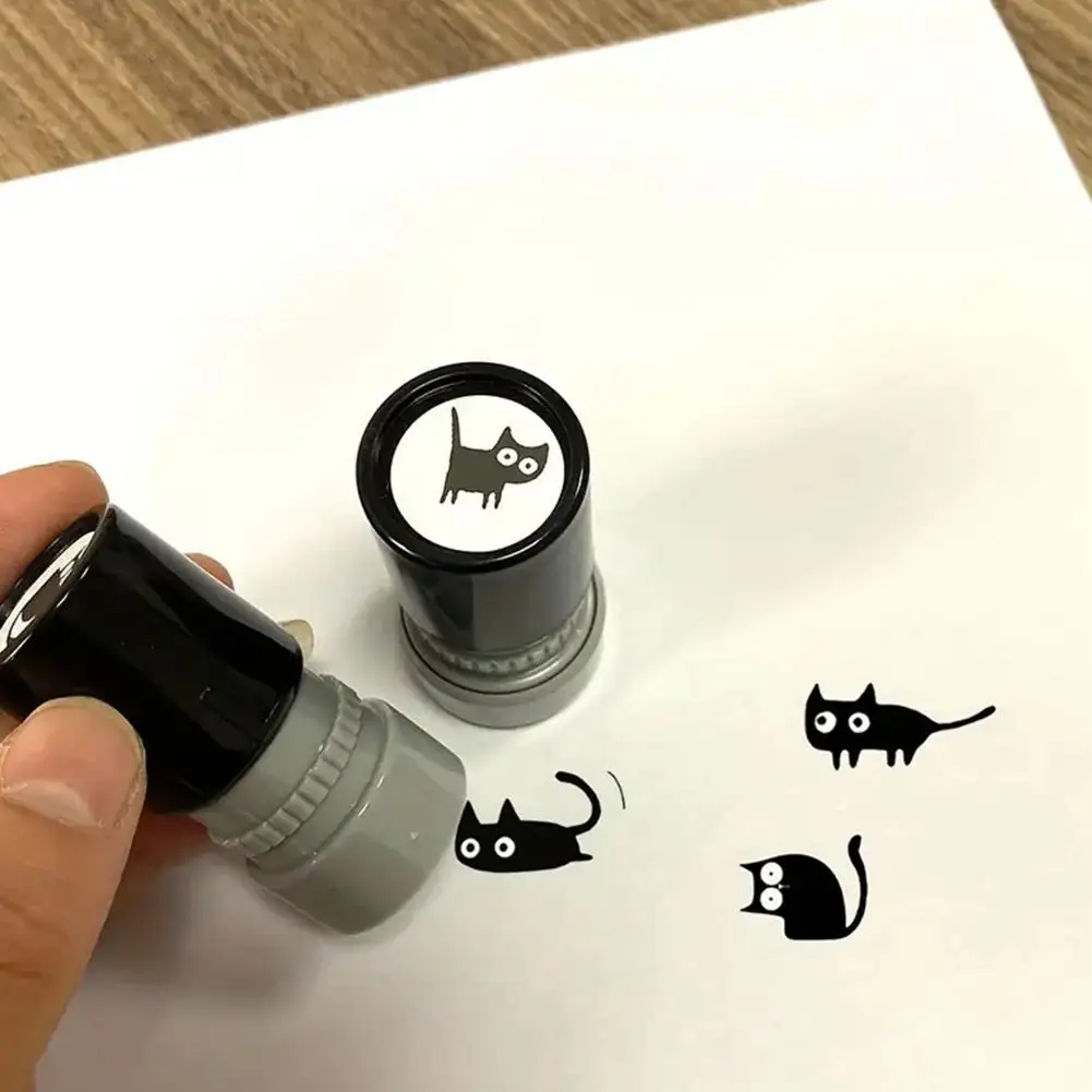 4PCS/Set Cartoon Cute Stamps Lovely Small Black Cat Stamp DIY Stamp Toy Decoration Diary Collage Stationeryert for Kids