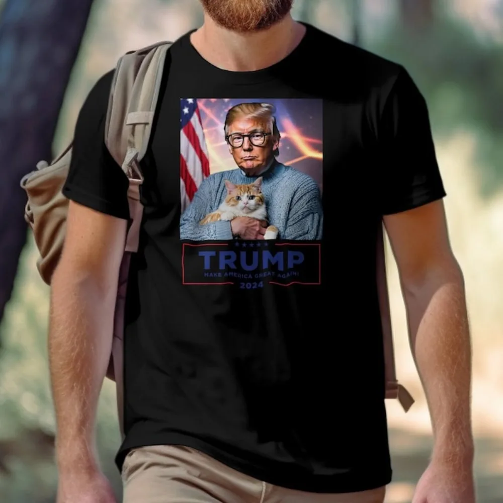 Trump Cat Meme T-Shirt Unisex Graphic Tee 2024 Election Republican Shirt AI Trump Political Campaign Trump 2024 Political Humor