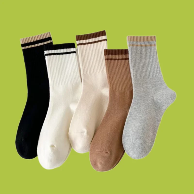 

5/10 Pairs 2024 New Women's Socks Mid-tube Socks Coffee Striped Versatile Long Socks Simple High Elastic Casual Women's Socks