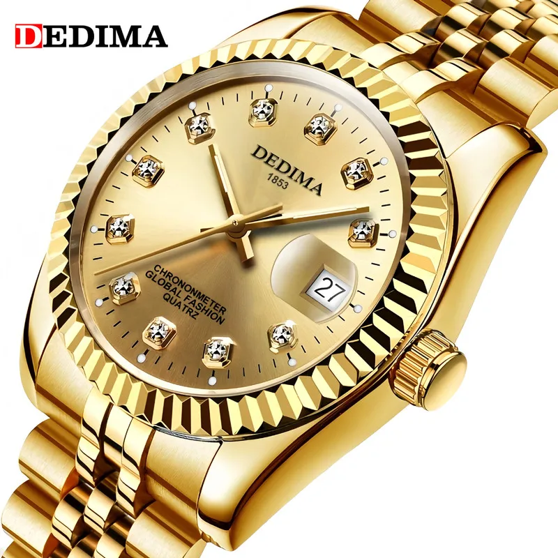 Fashion Couple Steel Strap Quartz Watch Popular Waterproof High End Gold Brand Male Female Wristwatch Men Women Student Calendar