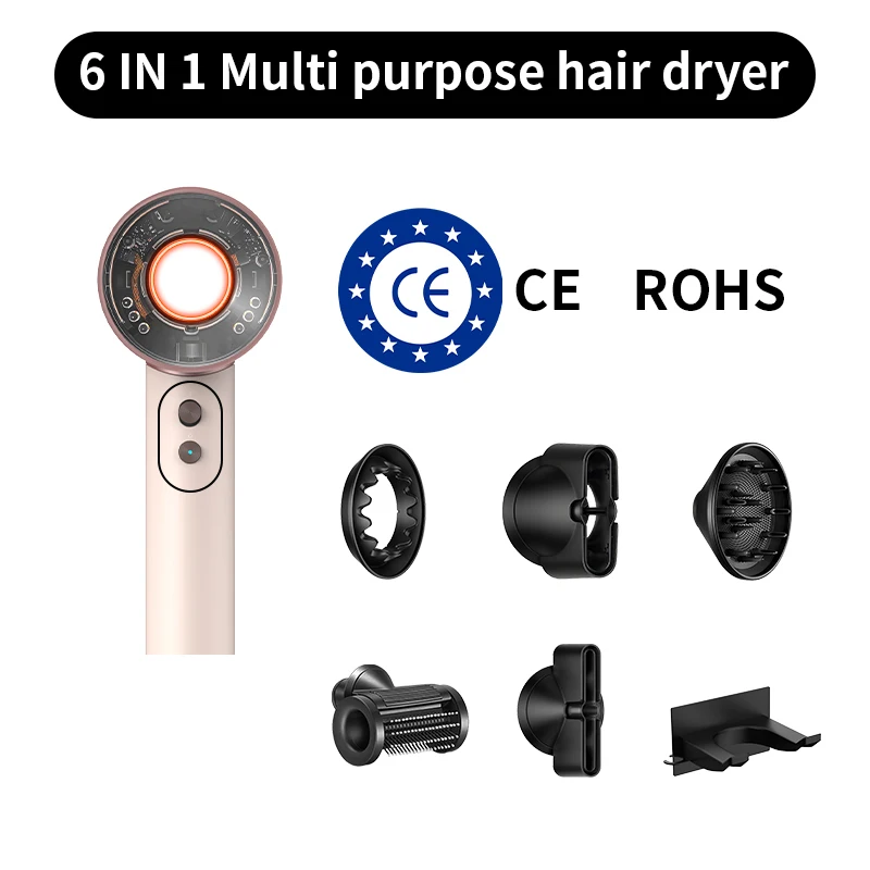 HD16 Blattloser Haartrockner mit Negativionen-Technologie, Hohe Leistung, Schnelltrocknung, Konstante Temperatur, Ultra-Leise, 5 Professionelle Düsen für Haarstyling zu Hause