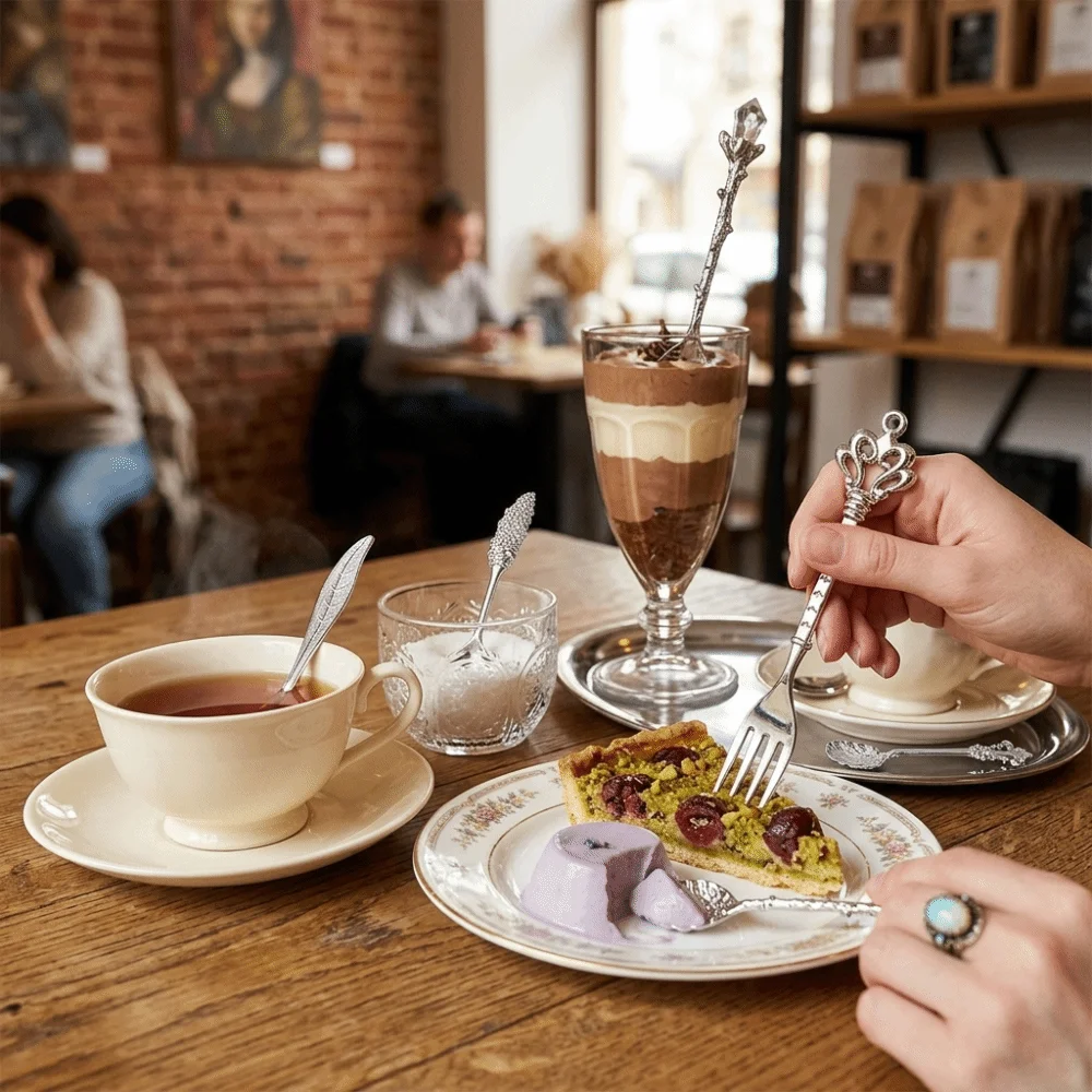 6Pcs Decorative Effect Premium Alloy Coffee Spoon Retro Carved Slim Dessert Spoon Solid Mirror Polished Tea Spoon Coffee Bar Use