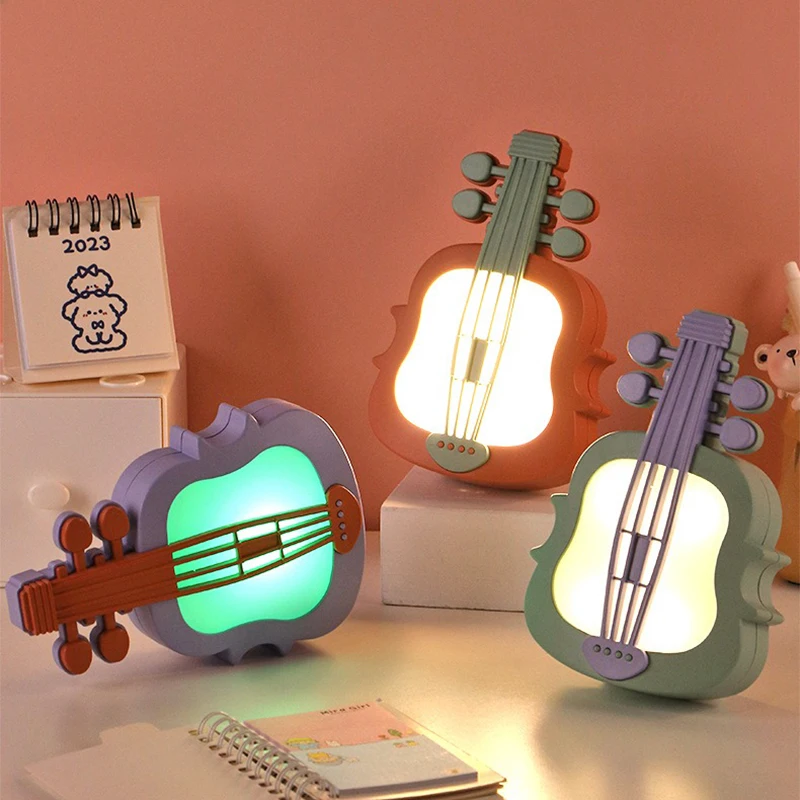 LED Night Light Violin Lamp USB Charging Lamp Night Feeding Lights RGB Color Night Lighting For Bedroom Bedside Table Lighting