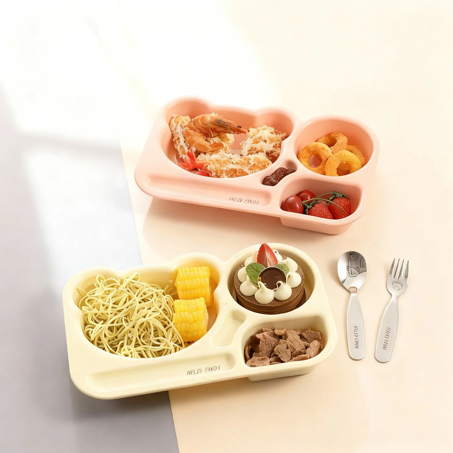 Plato de ensalada dividido de plástico, plato de cena de gran capacidad con dibujos animados para niños y estudiantes, plato de comida apto para microondas, vajilla.