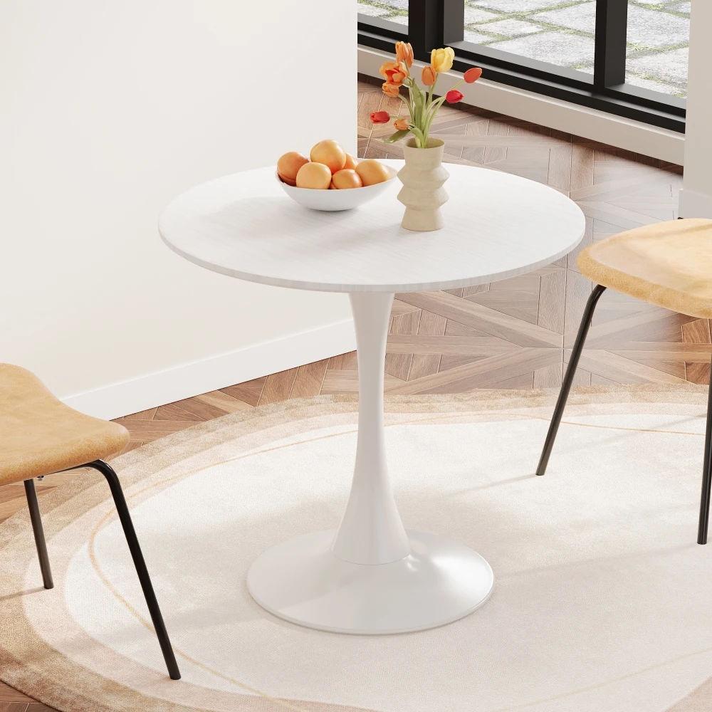 

31.4" round dining table, medieval white tulip dining table, 2-3 person metal base