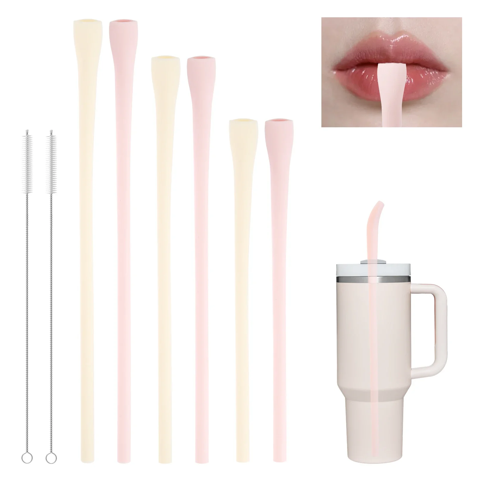 

Flat Wide Reusable Anti Wrinkle Straw Silicone Straw for Stanley Lip Filler Anti Wrinkle Straw with Cleaning Brush Organizer Bag