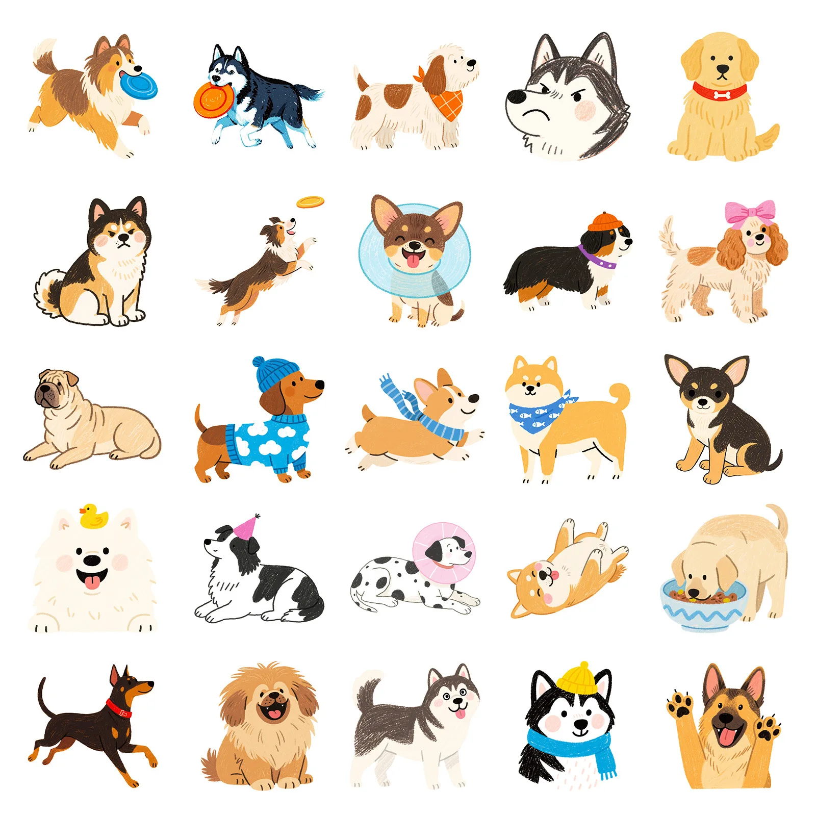 50PCS Cute Animal Cartoon Stickers Hand Painted Style Dog Decals DIY Fridge Luggage Laptop Guitar Car Decoration Children's Toys