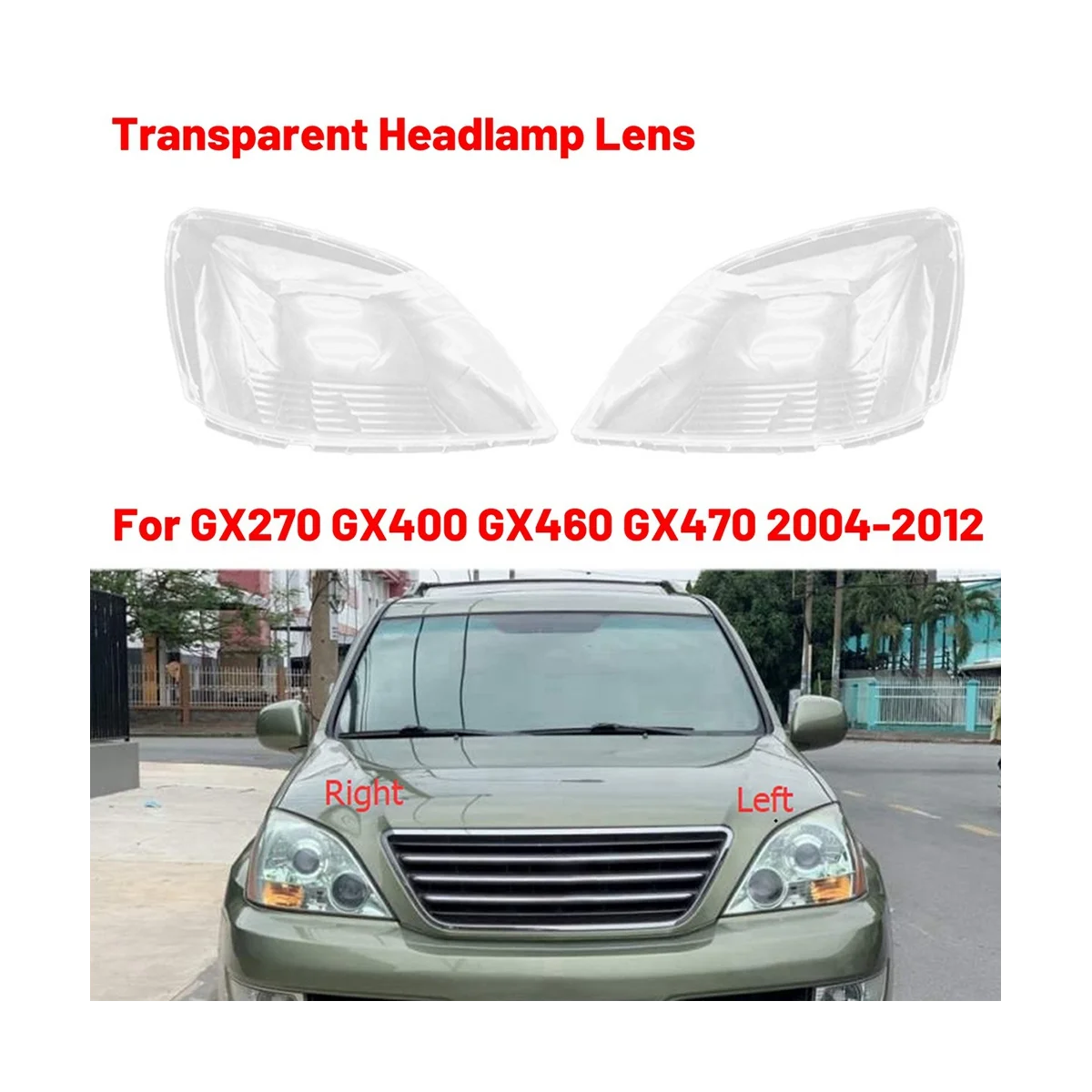 Left Headlights Cover for GX270 GX400 GX460 GX470 04-12 Head Light Glass Lens Shell Transparent Housing