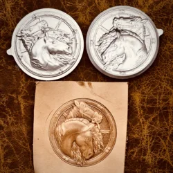 Double Horse Wheel Indian Style Design Leather Embossing Stamp 3D Carving Stamps Metal Stamping Tool Shaping Craft Mold Aluminum