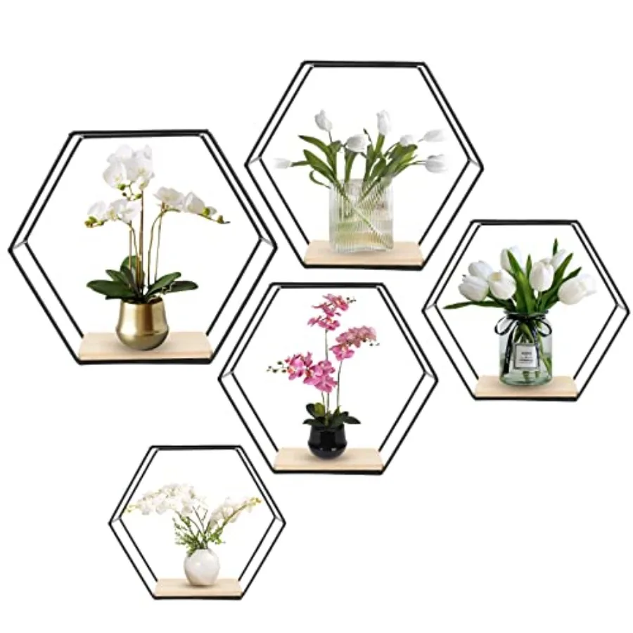 

Настенные шестиугольные плавающие полки разных размеров: современные металлические полки, простые деревянные разделители, стеллажи для хранения, декоративные полки