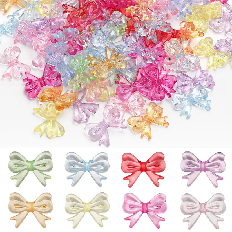 10/20 piezas 21*28mm Bowknot transparente cuentas espaciadoras multicolor acrílico DIY collar hecho a mano accesorios para hacer joyas