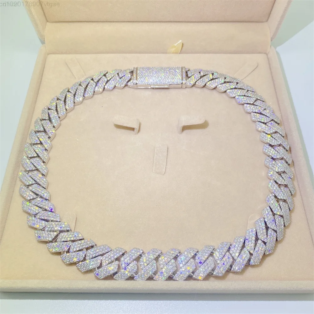 

New Products Hip Hop Rapper Miami 18mm Cuban Link Chain Vvs Moissanite 925 Sterling Silver Iced Cuban Chain Necklace