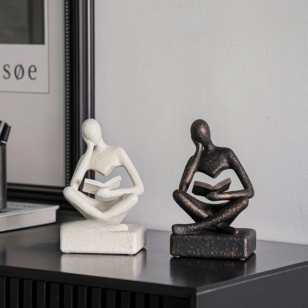 Resin Handicrafts Abstract Figure Sculpture Read Book Thinker Portrait Figurine Decorative Figurines Home Decoration Accessories