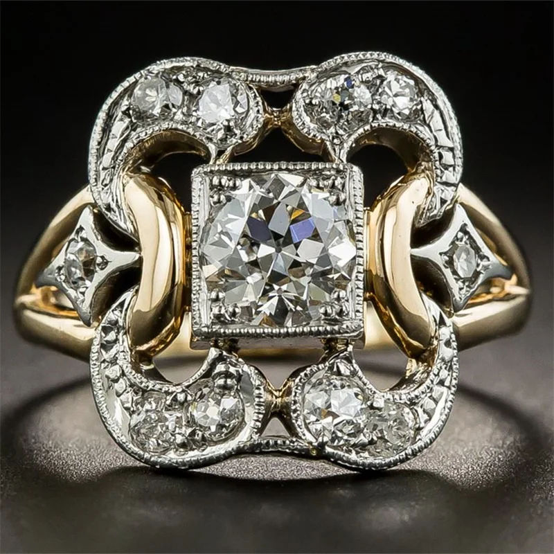 

Великолепное женское кольцо с белыми фианитами, модное, двухцветное, с геометрическим узором, для повседневной носки, вечеринок, ювелирное украшение, подарок на годовщину