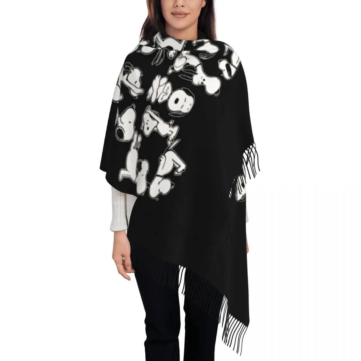 

Custom Ladies Long S-snoopys Animated Cartoon Scarves Women Winter Thick Warm Tassel Shawl Wrap Scarf