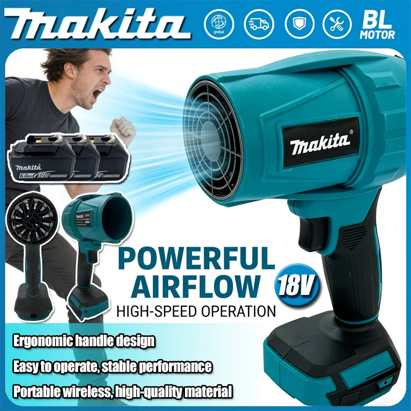 

Makita 30000RPM Brushless High Power Turbo Fan Blowers Electric Handheld Jet Fan Snow Leaf Dust Blowing Tool for 18V Battery