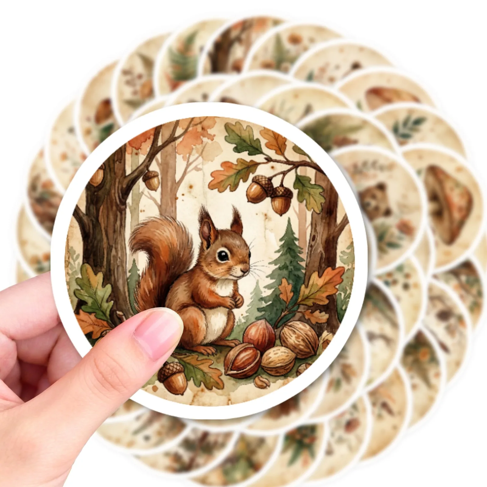 50pcs Vintage Forest-Themed Stickers Featuring Woodland Animals And Fall Foliage, Ideal for Decorating Laptops, Phone Cases