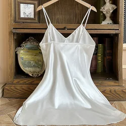 2024 Summer Sexy Backness Women Sling Solid Color V-Neck Suspender Skirt Shourt Breathable Slik Women Nightgown for Home Wear