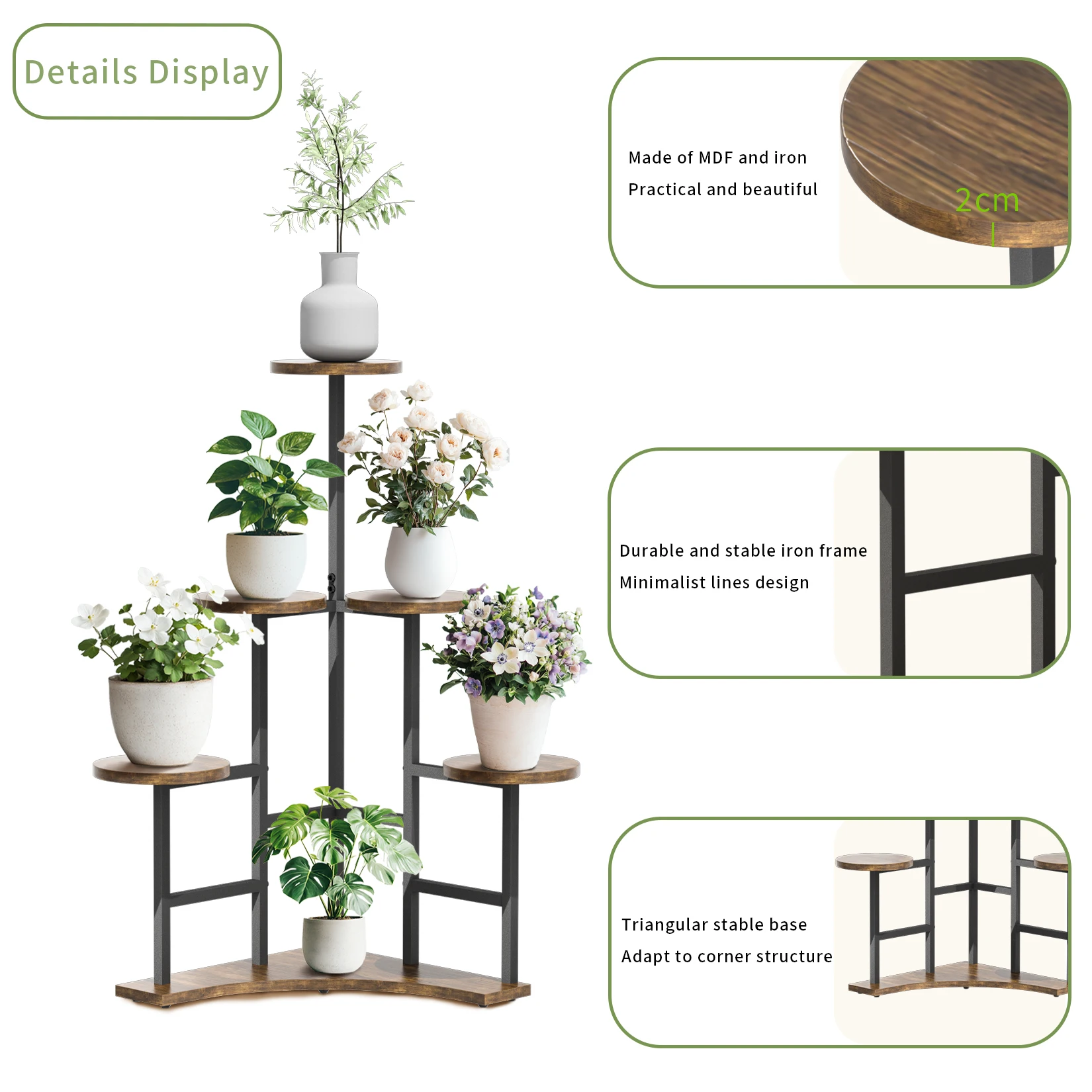 6 Tier Plant Holder Corner Planter Display Rack Potted Flowers Organizer Stand